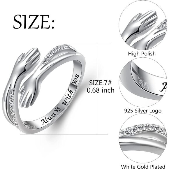 Women S925 Sterling Silver Hug Rings Hand Open Promise  Always with You - Picture 5 of 7